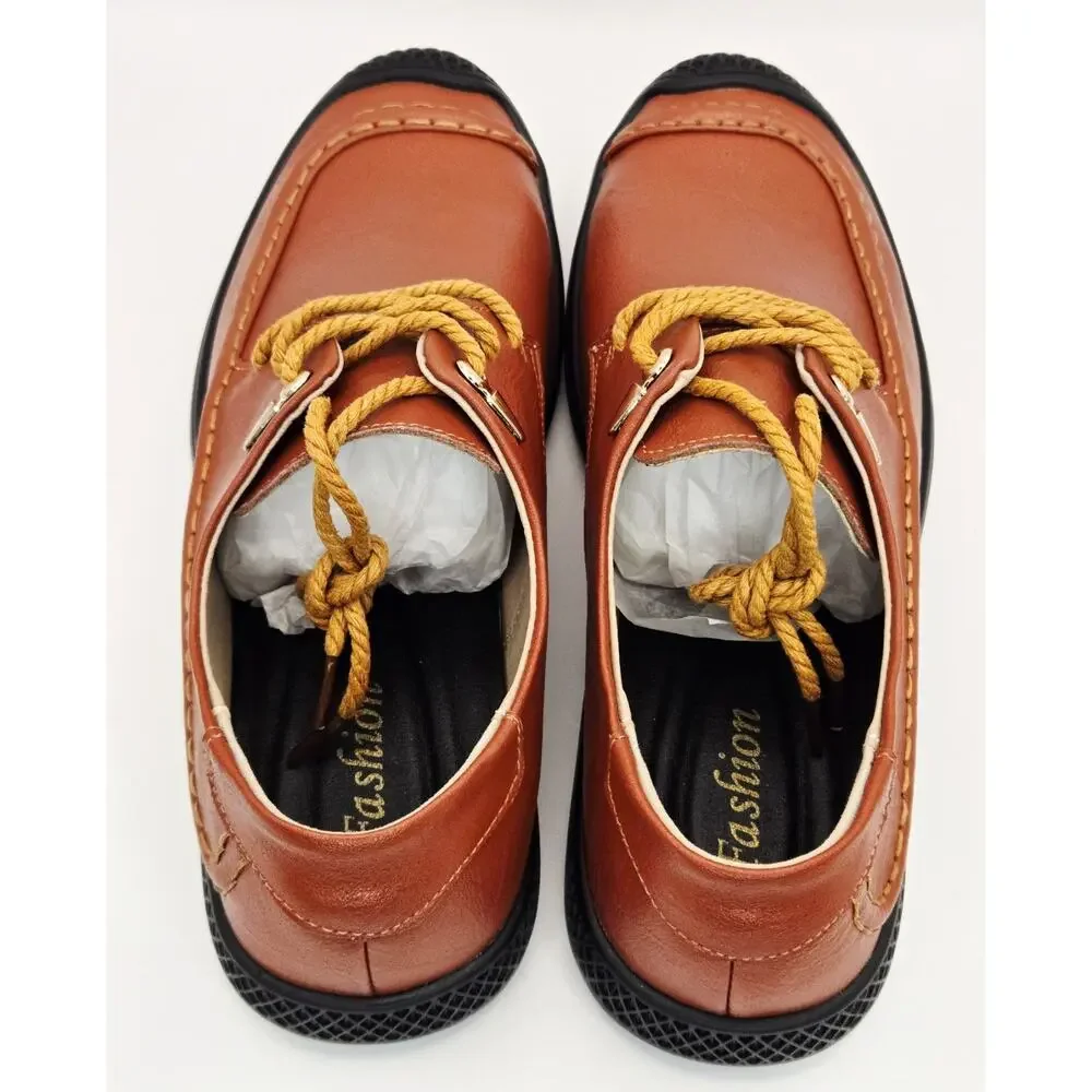 GSLMOLN Men’s Brown Leather Casual Dress Shoes Size US 9 Classic Lace-Up